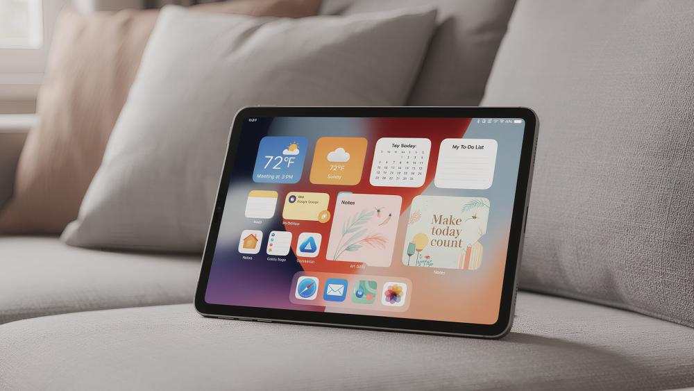 tablet home screen with widgets adjusted for comfortable daily use