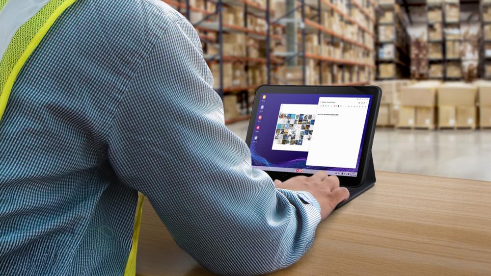 10-inch tablet with keyboard used for warehouse work tasks