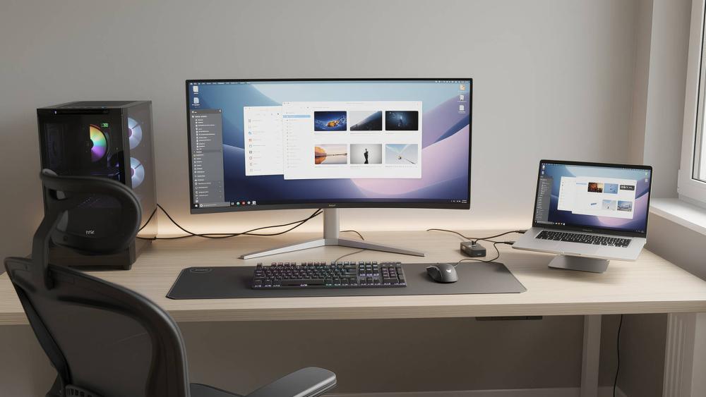 32-inch 4K curved monitor in home office setup