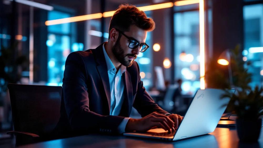 Business professional using a Lenovo ThinkPad