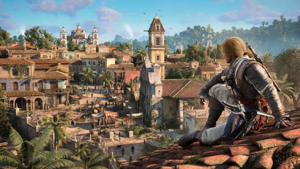 Black Flag Resynced Caribbean city view with Edward Kenway