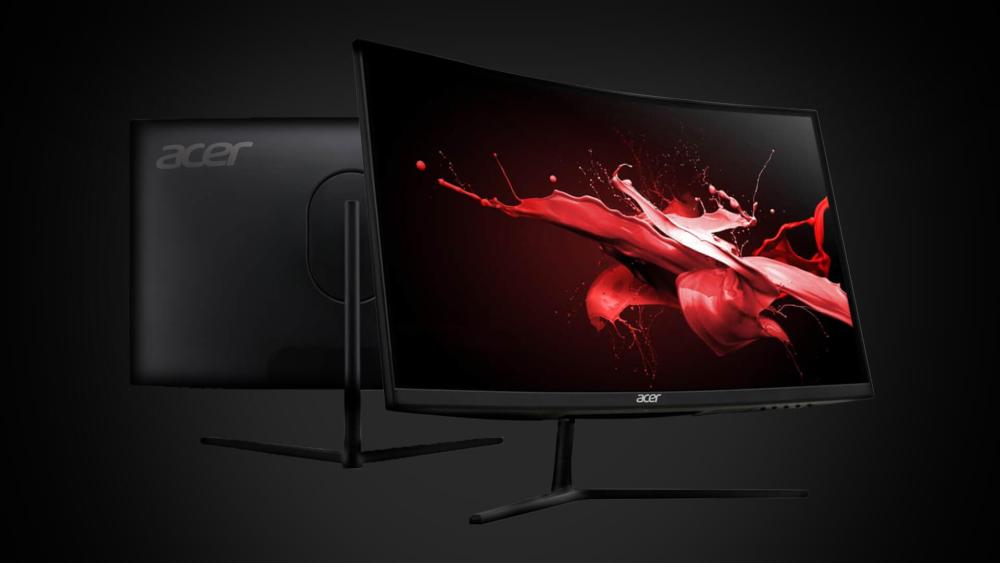 Acer curved monitor showcasing vivid red splash display