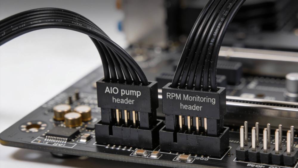 AIO pump and RPM monitoring headers connected on motherboard