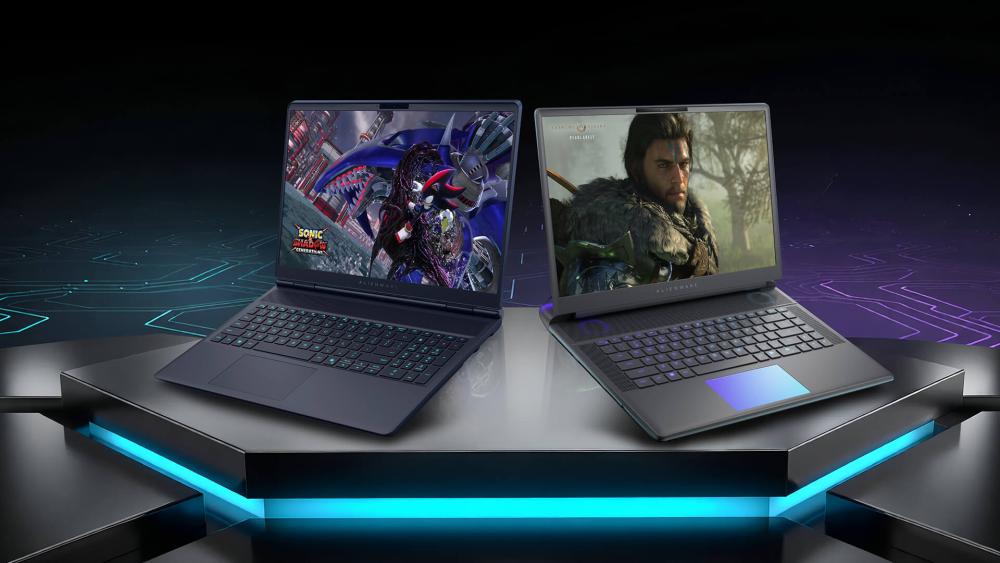 Alienware gaming laptops showcased side by side at CES 2026