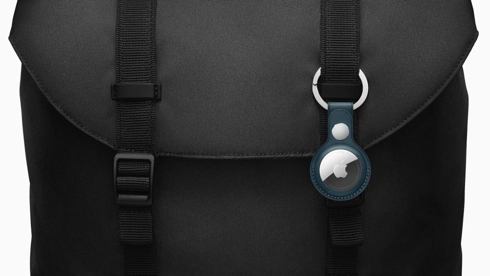 Apple AirTag attached to backpack for item tracking