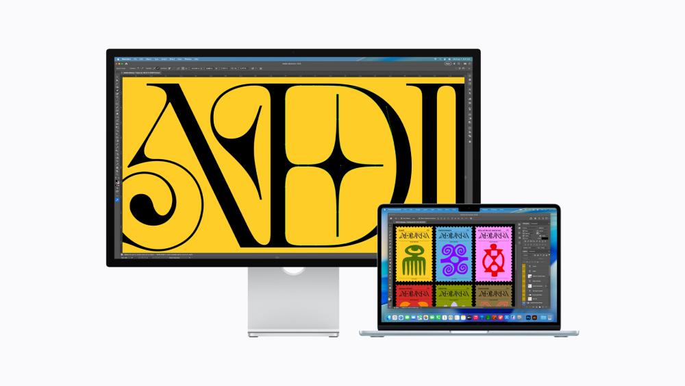 Apple Studio Display connected to MacBook for design