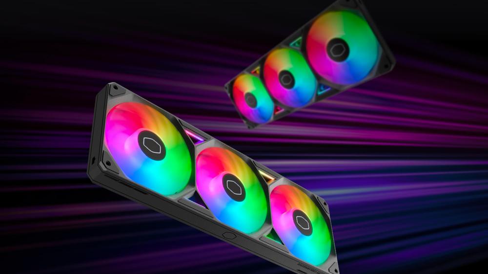 ARGB fans displayed, highlighting size and performance differences