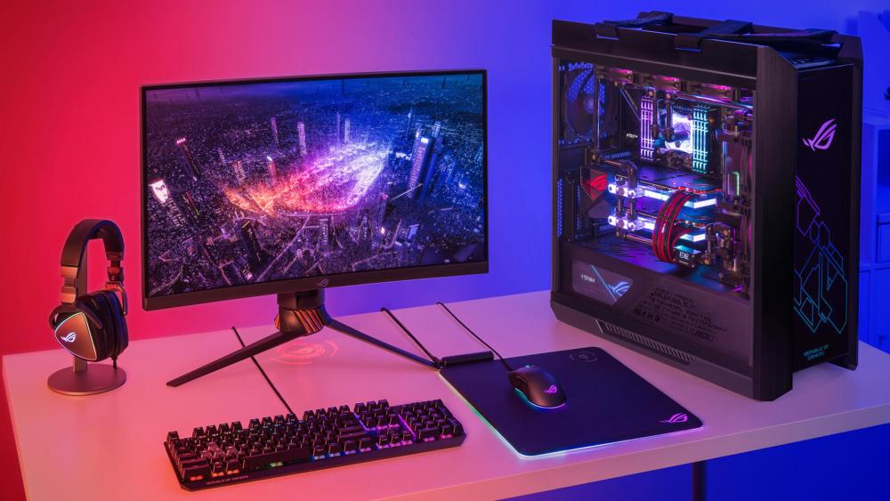 ASUS ROG Strix gaming PC with RGB cooling and high-end graphics card