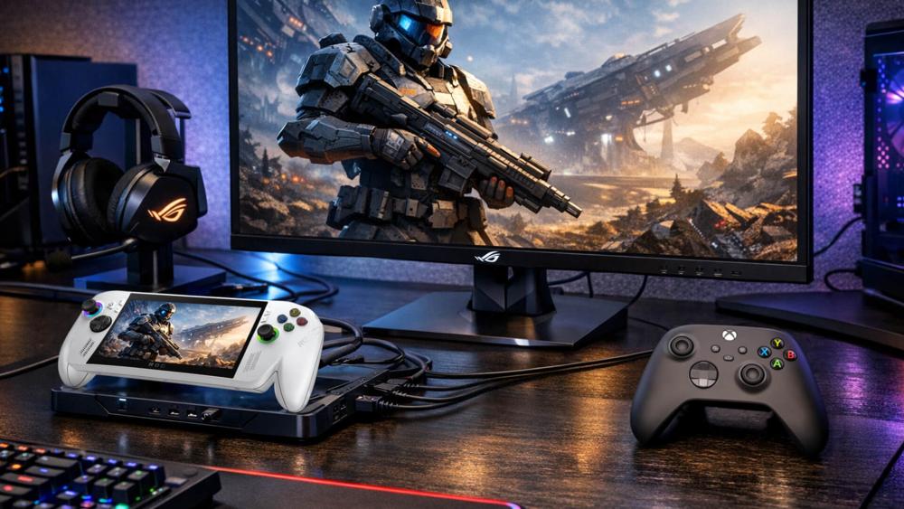 ASUS ROG Xbox Ally connected to monitor and controller