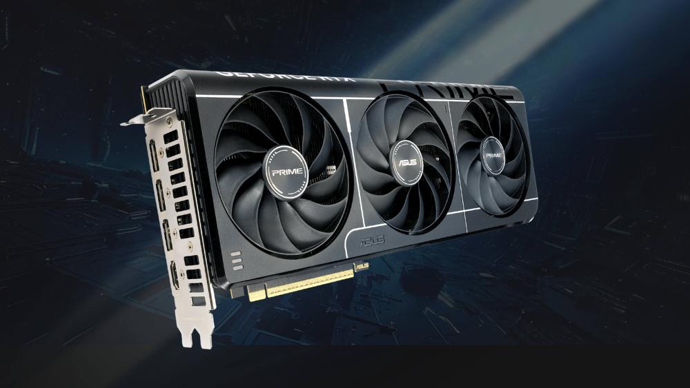 ASUS RTX 5080 graphics card showcasing triple fan cooling design