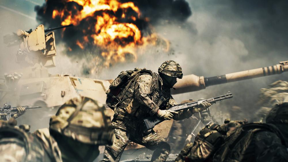 BF6 RedSec soldier and tank in intense explosion combat