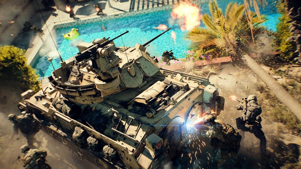 Battlefield 6 RedSec tank combat with soldiers in urban battle