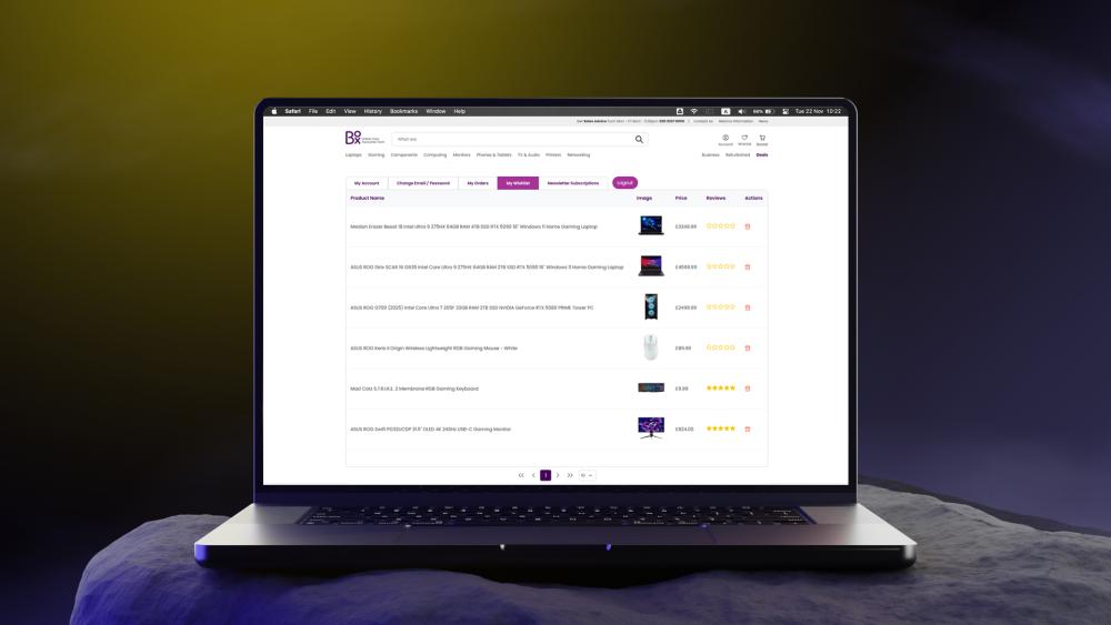 User wishlist showing gaming black friday deals on Box.co.uk