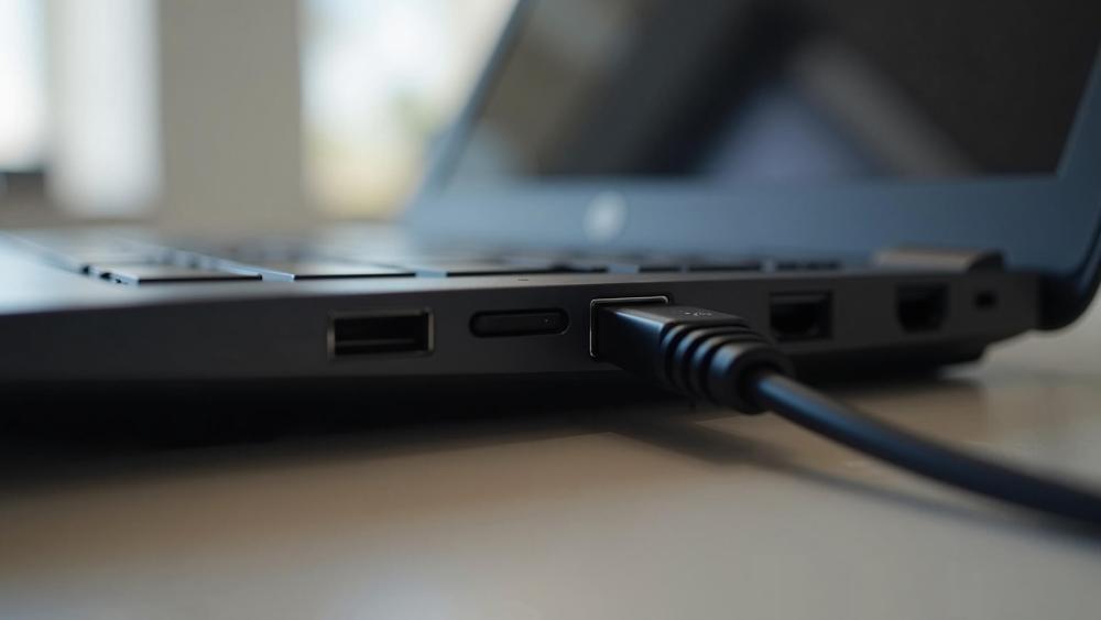 Ethernet cable connected to laptop for stable wired business network