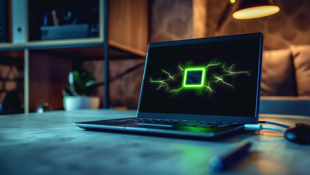 Laptop showing processor power efficiency and performance balance concept