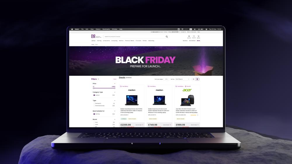 Box.co.uk Black Friday page showing gaming laptop offers