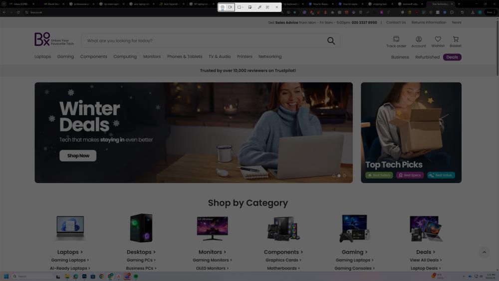 Box website homepage displayed in Windows browser with Print screen option