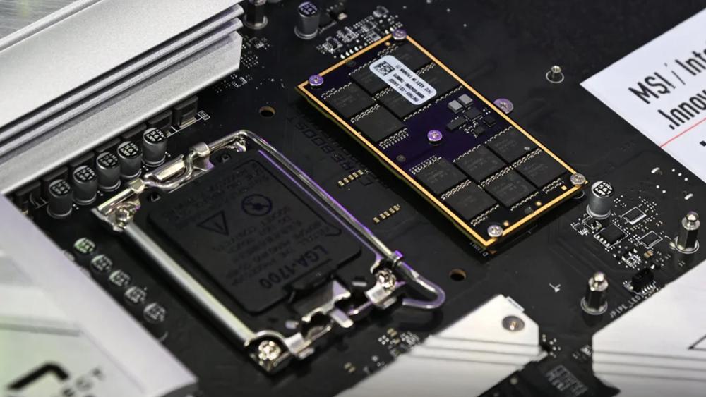 CAMM2 RAM module installed on laptop motherboard