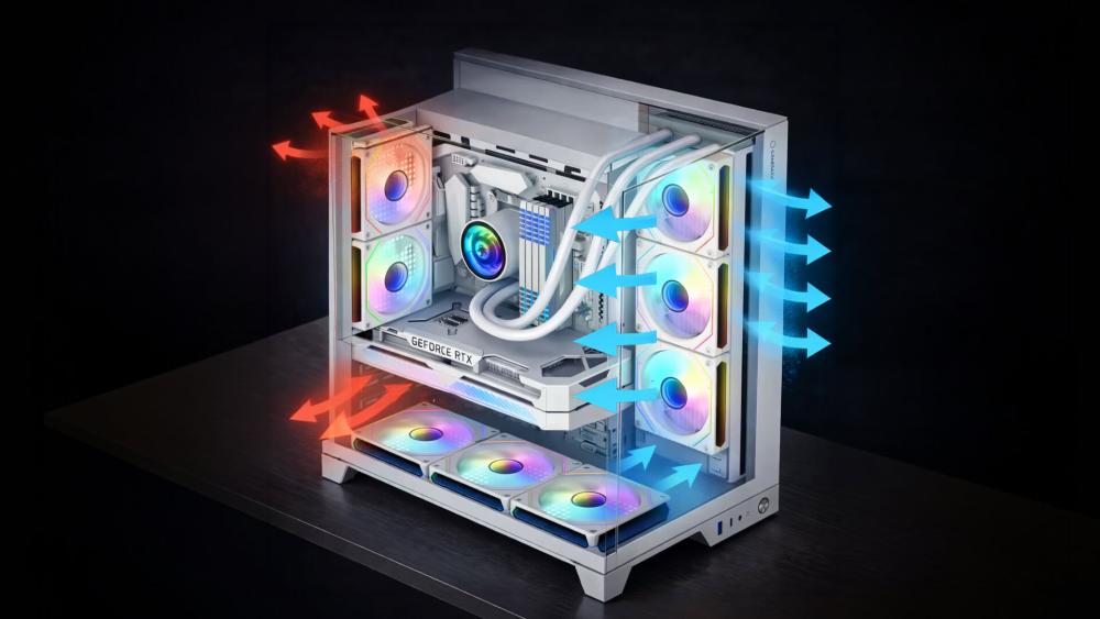 CiT PC case airflow layout showing intake and exhaust cooling directions