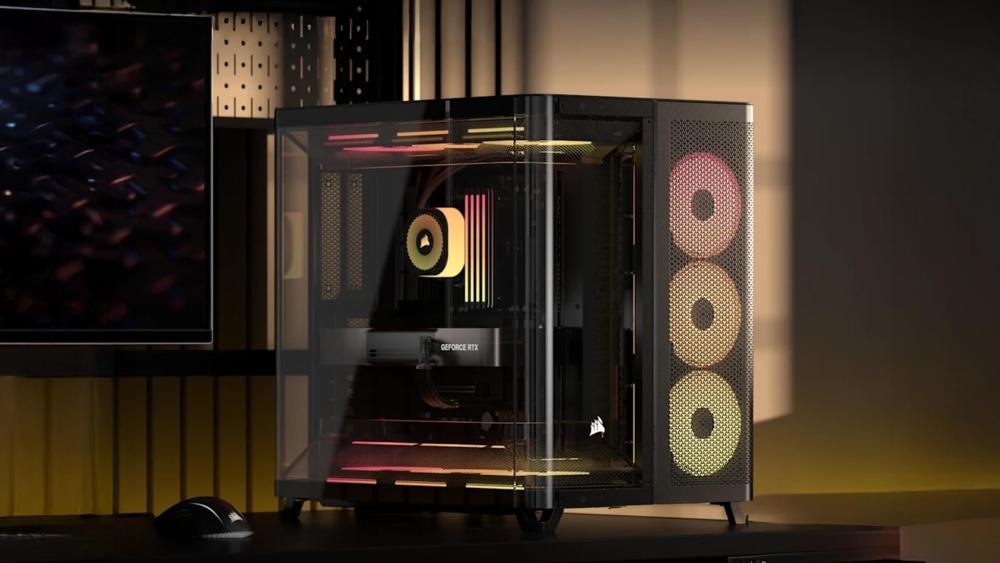 Corsair gaming PC case with mesh front and airflow-focused design