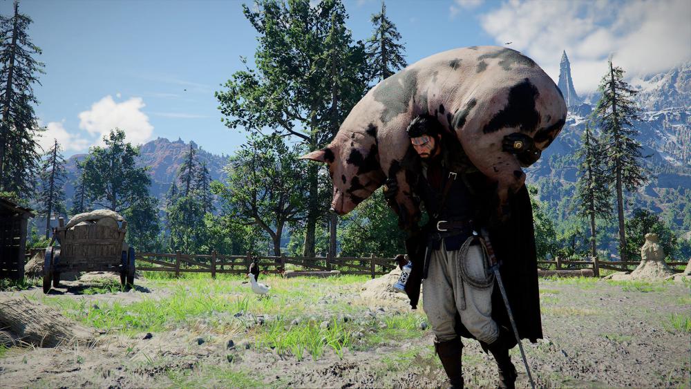 Character carrying animal showing side activity gameplay moment