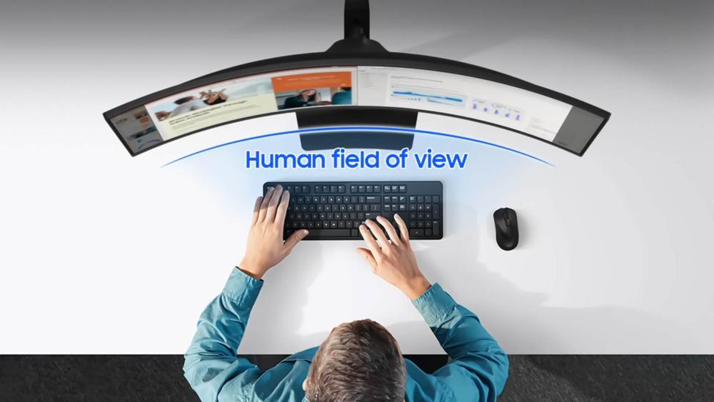 Curved monitor aligned with human field of view