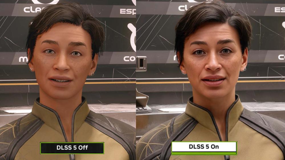 DLSS 5 enhances facial detail and skin textures in close-up