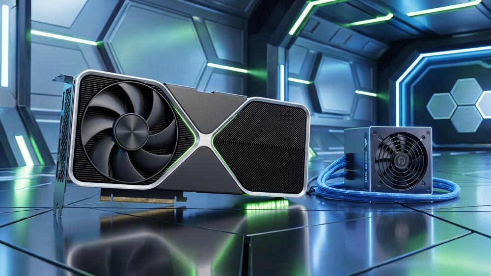 RTX 5080 next to modern PSU for efficient gaming PC setup