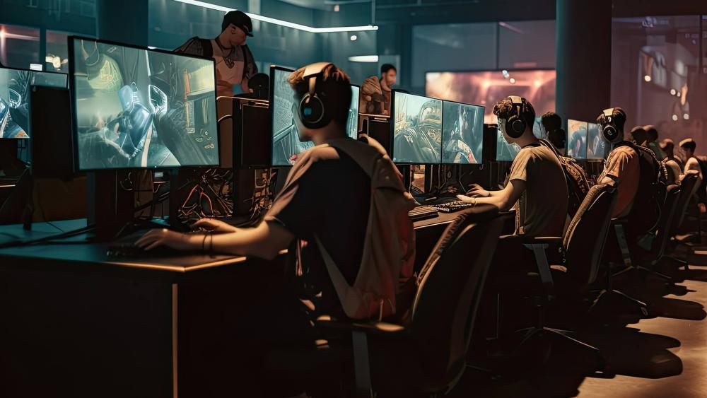 Esports players competing on gaming PCs