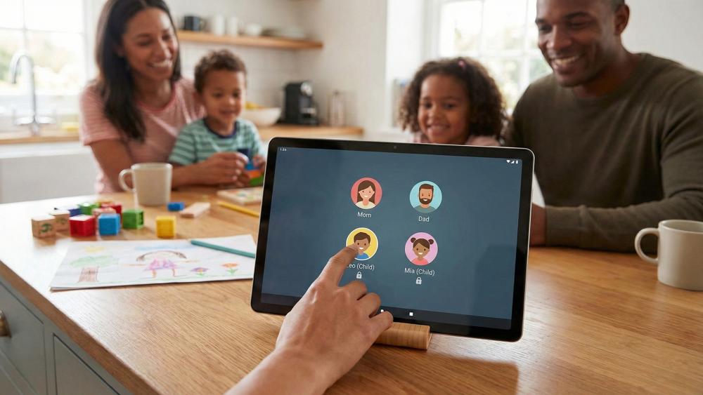 shared family tablet with multiple user profiles for parents and children