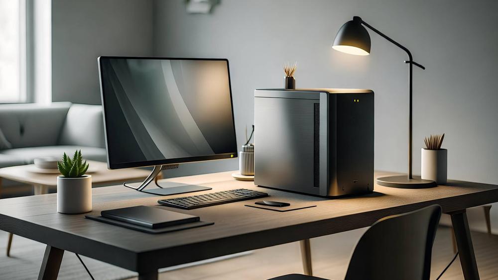 Compact Fractal Era Mini-ITX case in a clean workspace