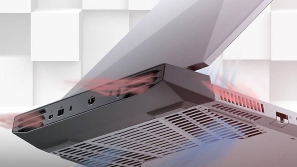 Close-up of a gaming laptop cooling vents showing airflow and heat dissipation for better gaming laptop longevity.