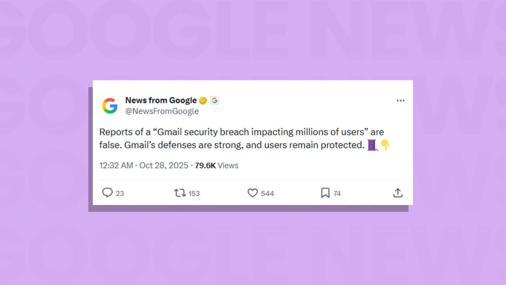 Google tweet denying Gmail security breach reports