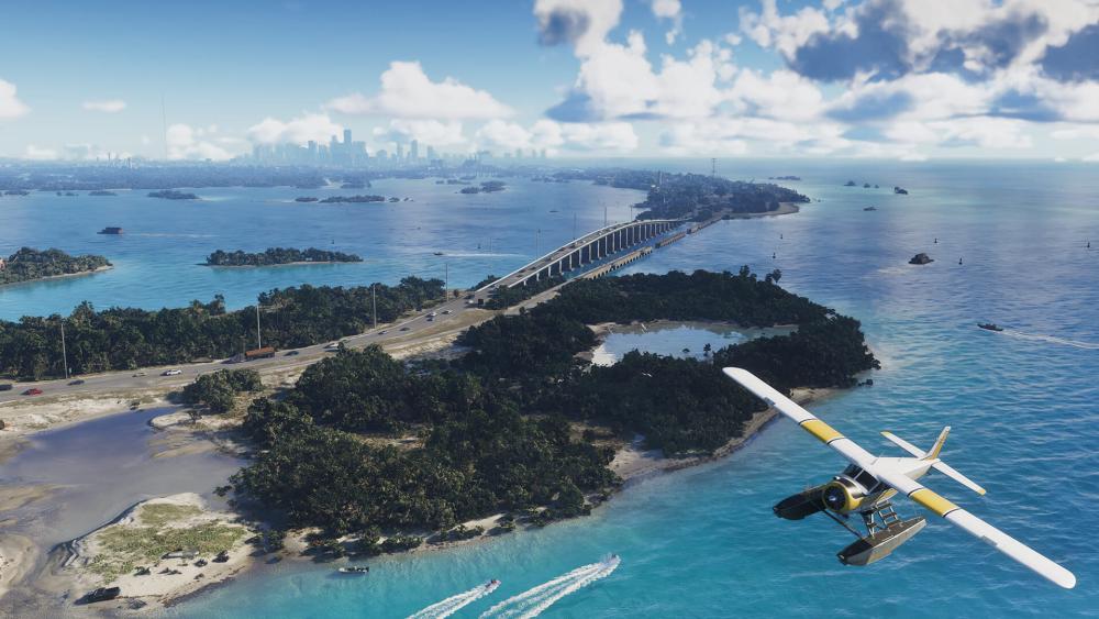 GTA 6 scenic flight over islands and coastal city landscape