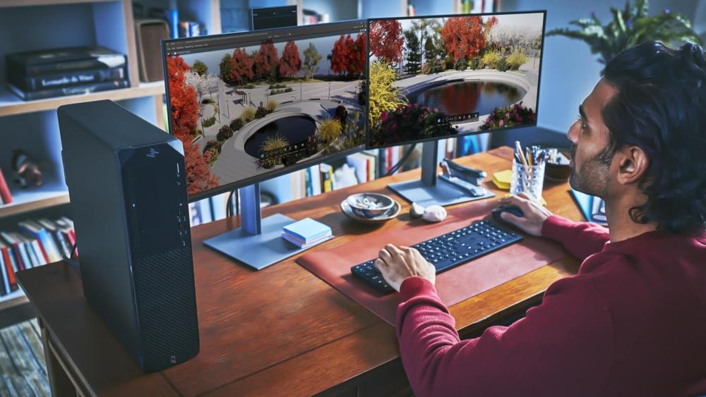 Creative editing project on dual monitors with HP desktop