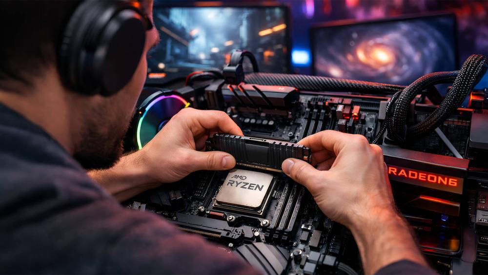 RAM upgrade being installed on an AMD Ryzen motherboard