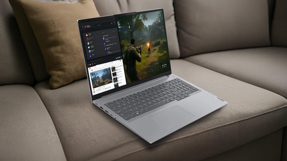 Lenovo Ryzen 5 laptop used for gaming at home desk setup