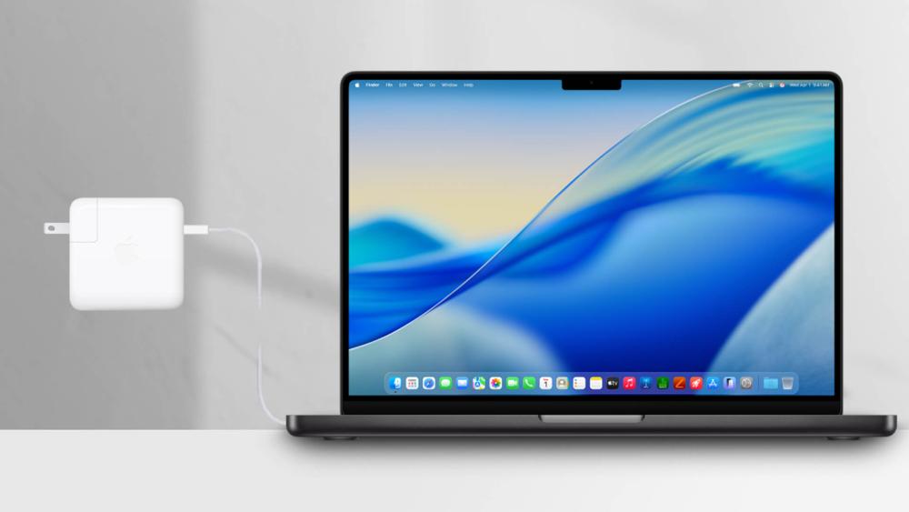 MacBook Pro connected to charger showing proper power setup