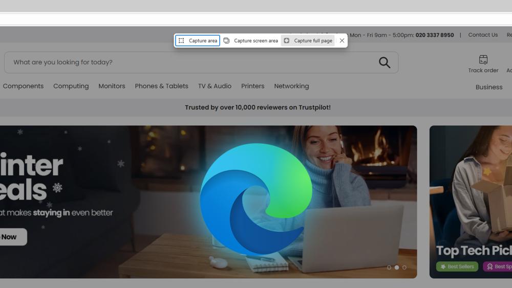 Microsoft Edge web capture toolbar for screenshots