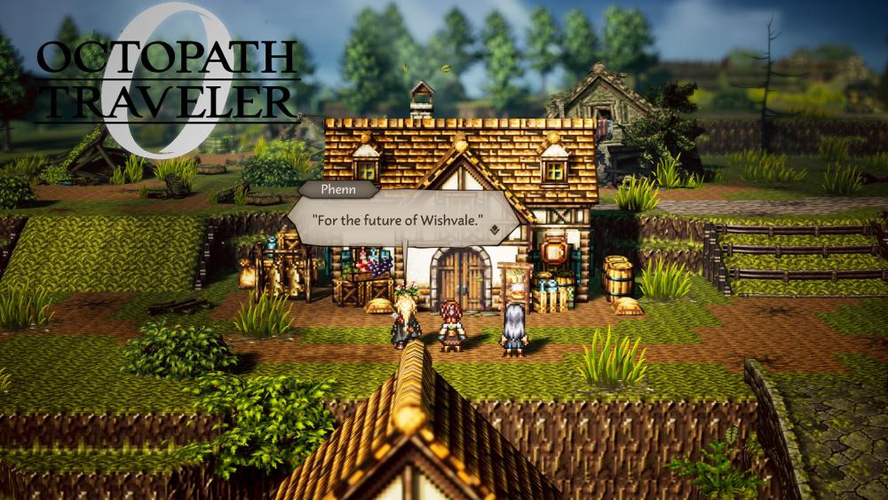 Octopath Traveler 0 HD-2D JRPG scene outside village house