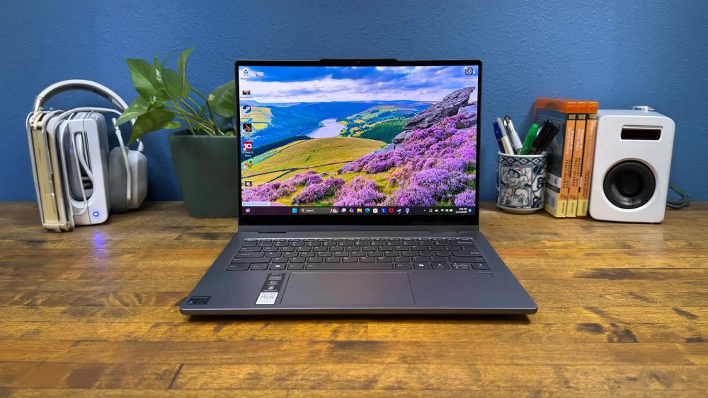 Office laptop setup with desk accessories showing productivity workspace