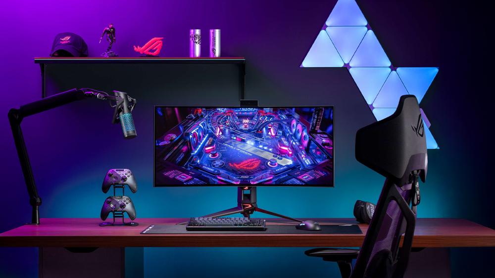 OLED gaming monitor displaying vibrant colours and deep blacks in RGB setup