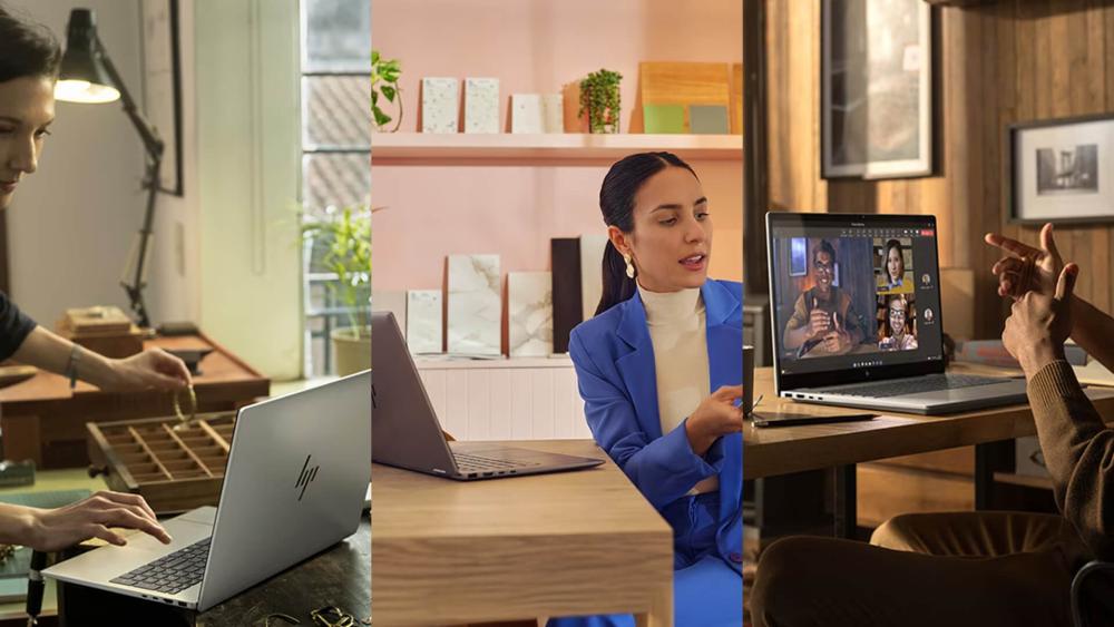 OmniBook being used for work, design, and video calls