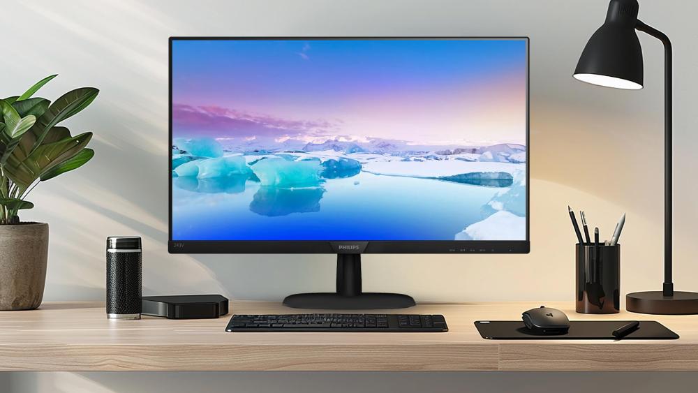 Philips 4K monitor on a modern home office desk setup delivering sharp visuals for work and productivity