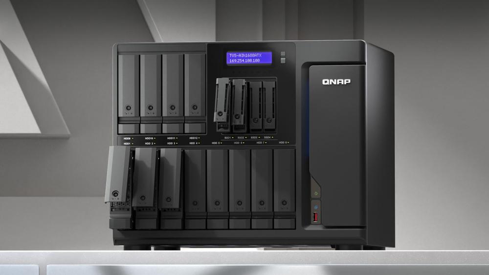 QNAP desktop NAS with multiple drive bays for small office file storage
