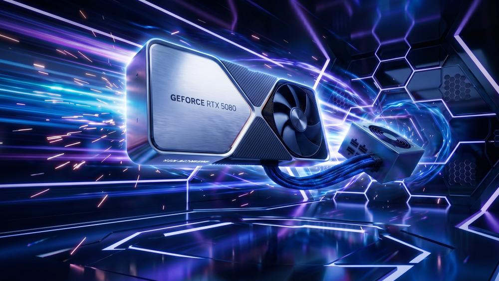 RTX 5080 graphics card with PSU for high power gaming build