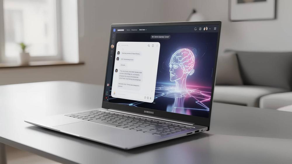 Samsung Galaxy Book laptop displaying an AI interface on screen