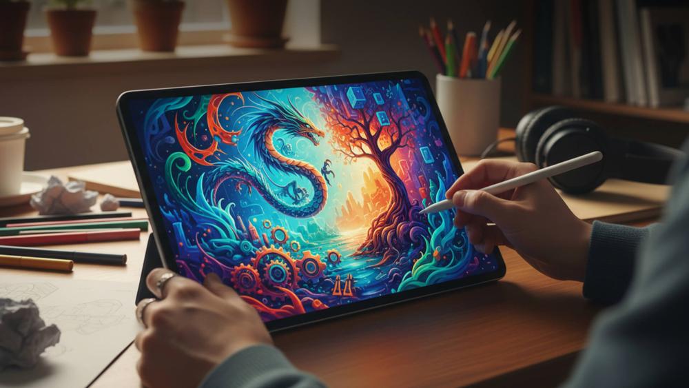 10 inch tablet device with stylus used for creative and student work