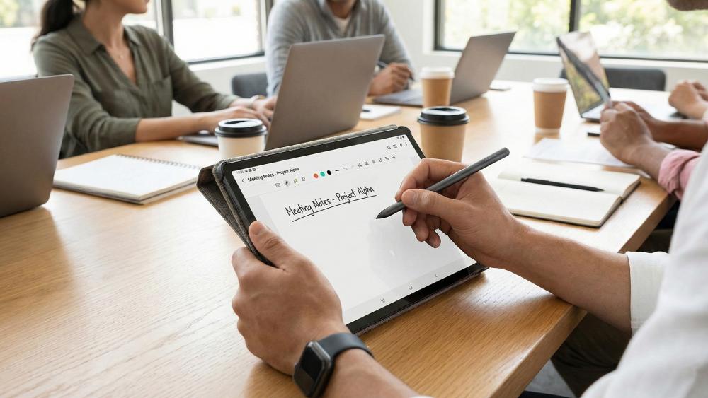 tablet used with stylus for handwritten meeting notes