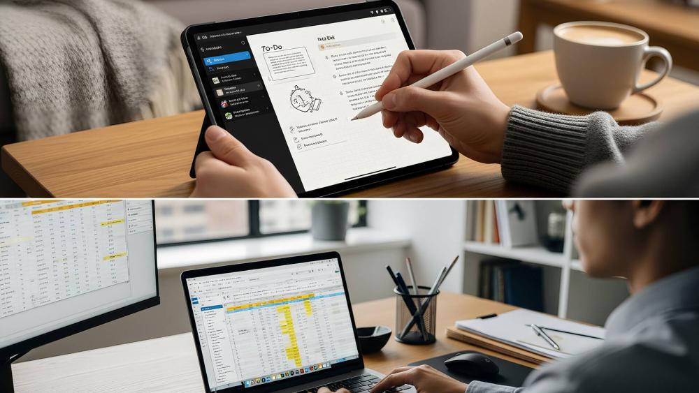 tablet and laptop used for work, study and creative tasks